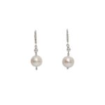Freshwater Cultured Single Pearl Dangle Earrings with Silver Diamond Cut Beads