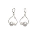 Grey and White Pearl Dangle Earrings with Sterling Silver Diamond Cut Beads